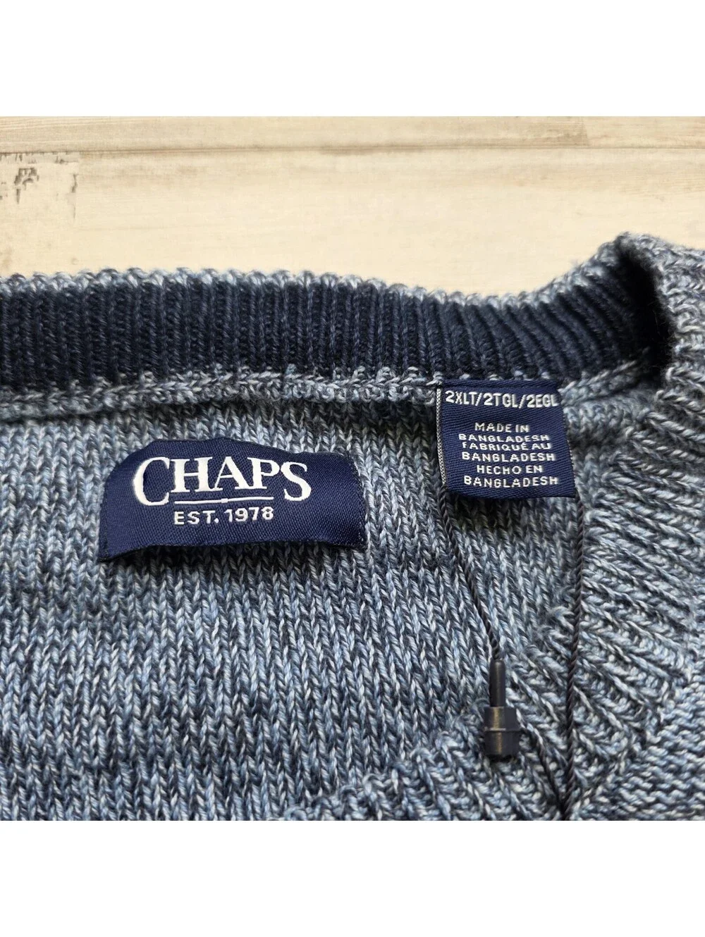 NWT Chaps Crewneck Sweater Men's 2XLT Big Tall 100% Cotton - Heathered Blue